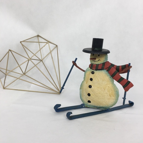 Metal Snowman On Skis Candle Holder - Picture 1 of 3